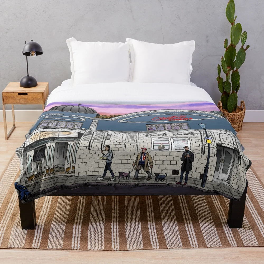 Plush blanket featuring London's iconic cinema and architectural elements