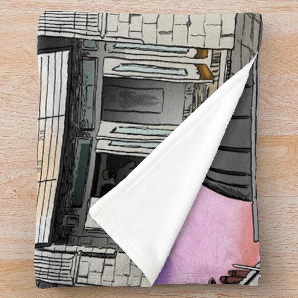 Plush blanket featuring London's iconic cinema and architectural elements