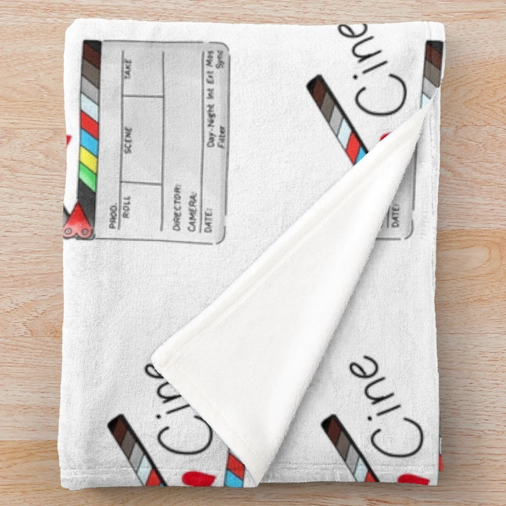 Plush blanket with cinema-themed design and handmade in Mexico