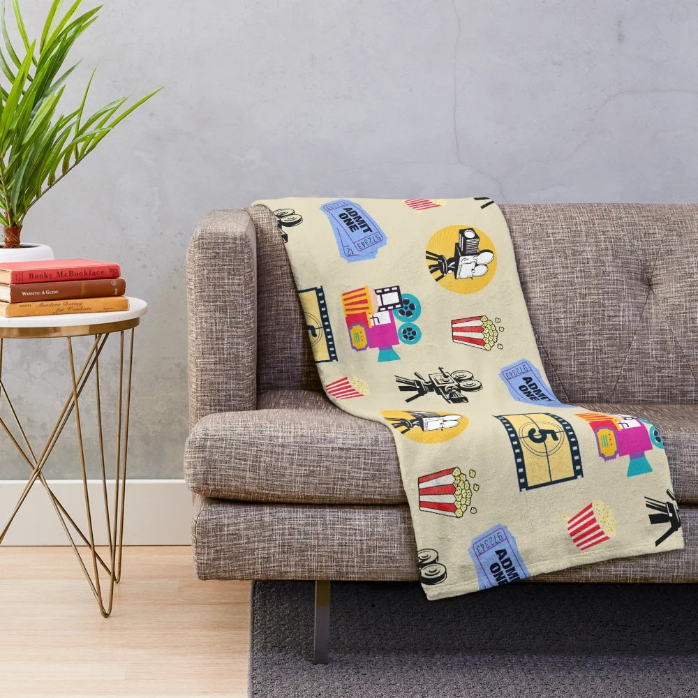 Cozy plush blanket with a vintage movie theme design