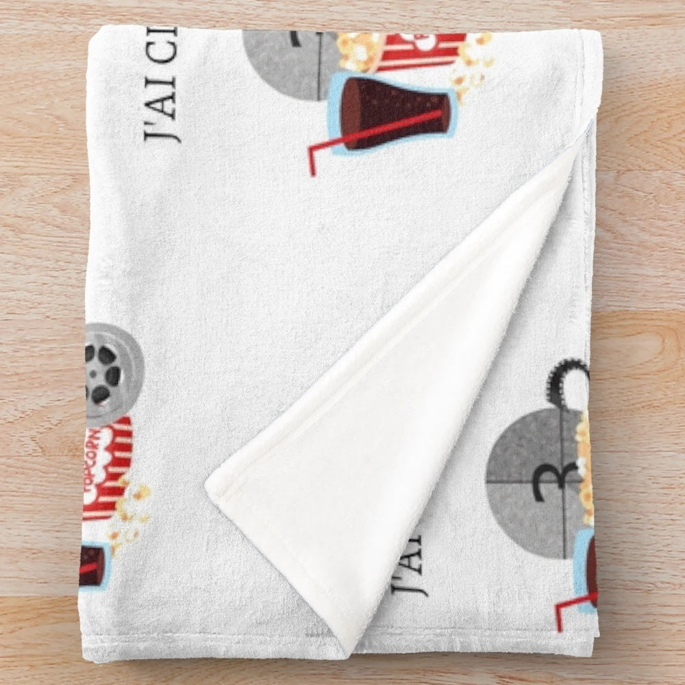Plush movie-themed blanket featuring classic cinema elements