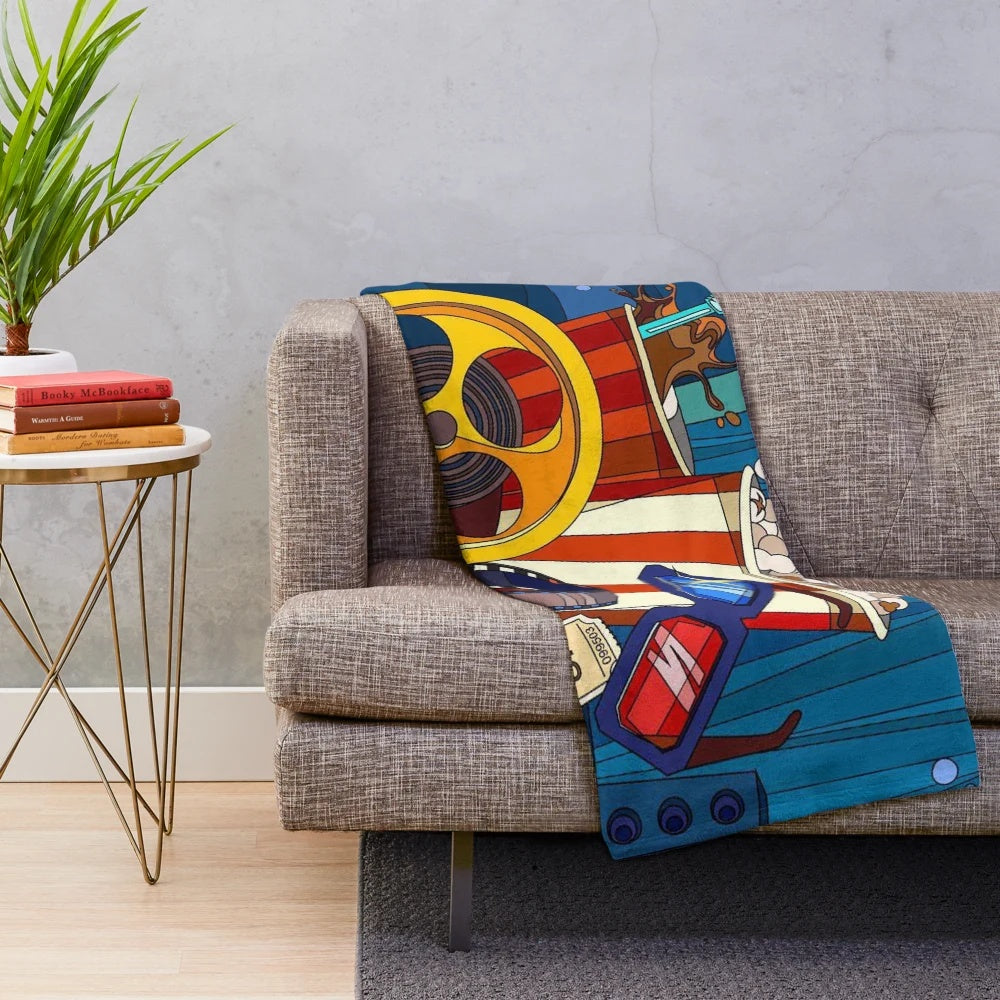 Plush blanket with cinema, movie, and theater-inspired design