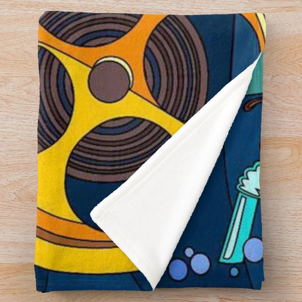 Plush blanket with cinema, movie, and theater-inspired design