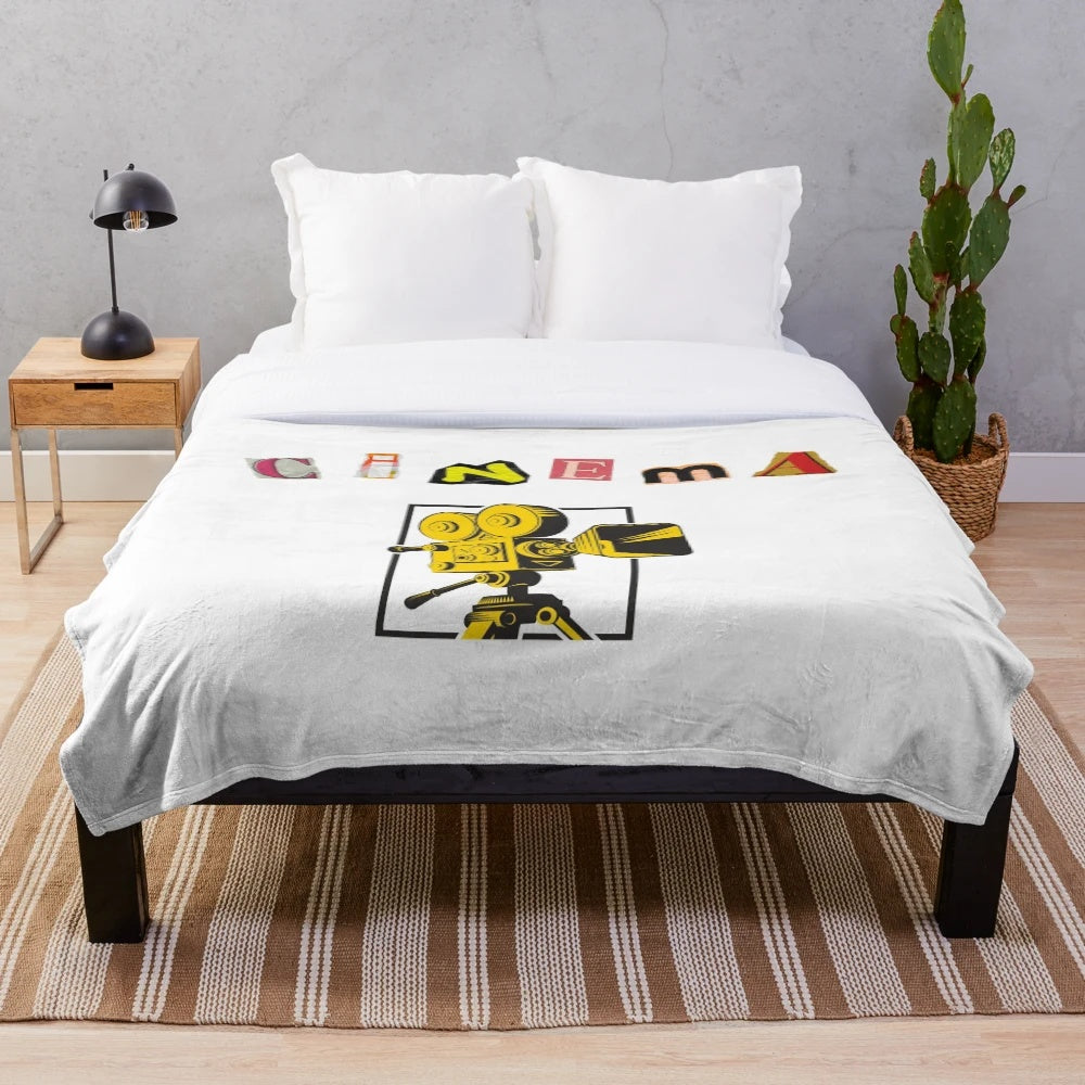 Cinematic plush blanket with movie-themed design