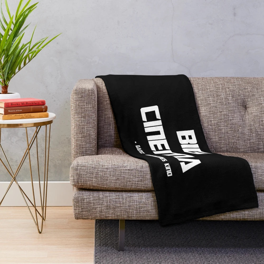 Plush blanket featuring a cinema-themed design with a humorous Denglish phrase