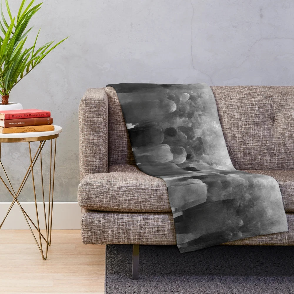 Cinema-themed plush blanket with abstract crowd in black and white