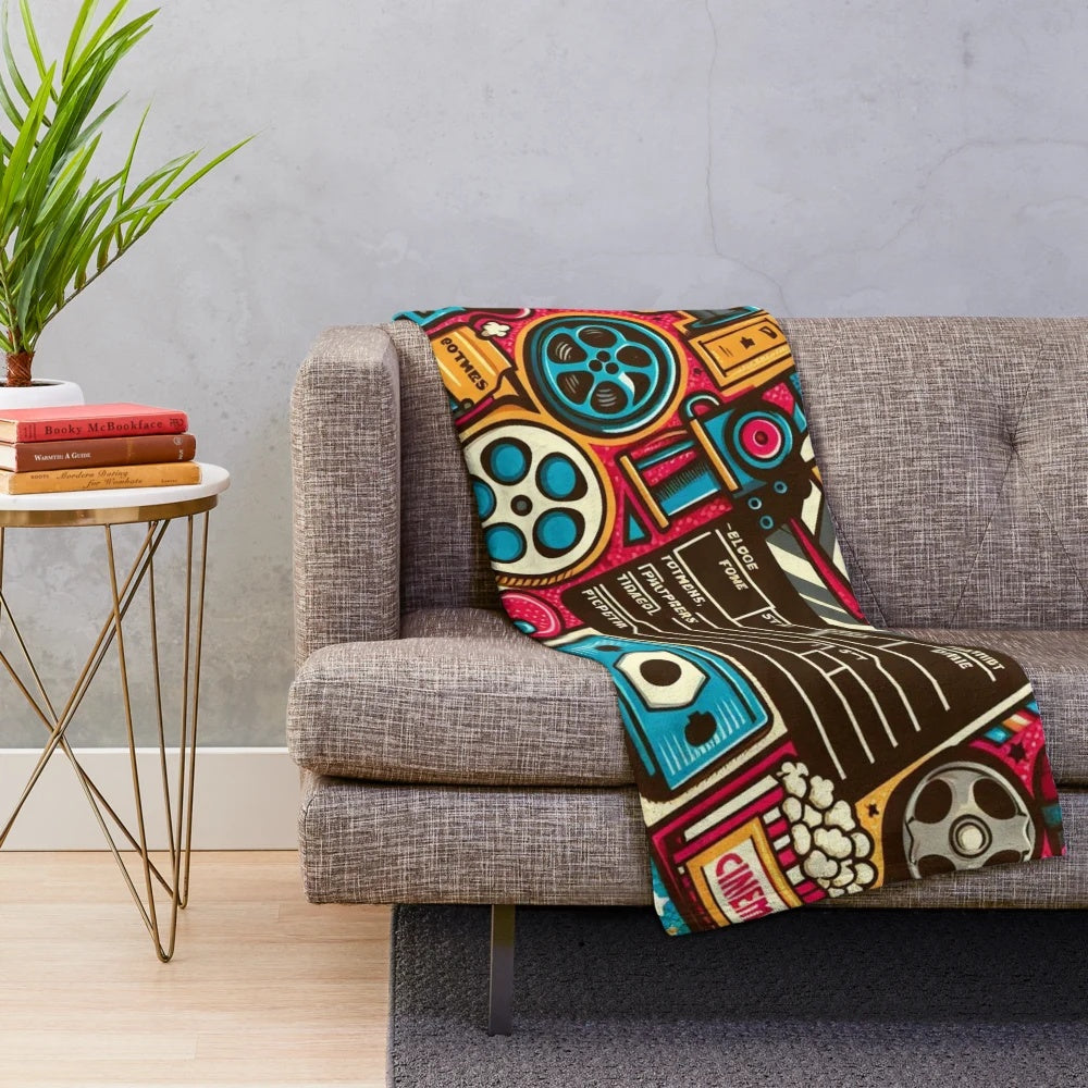 Soft, plush cinema-themed blanket for snuggling and relaxing
