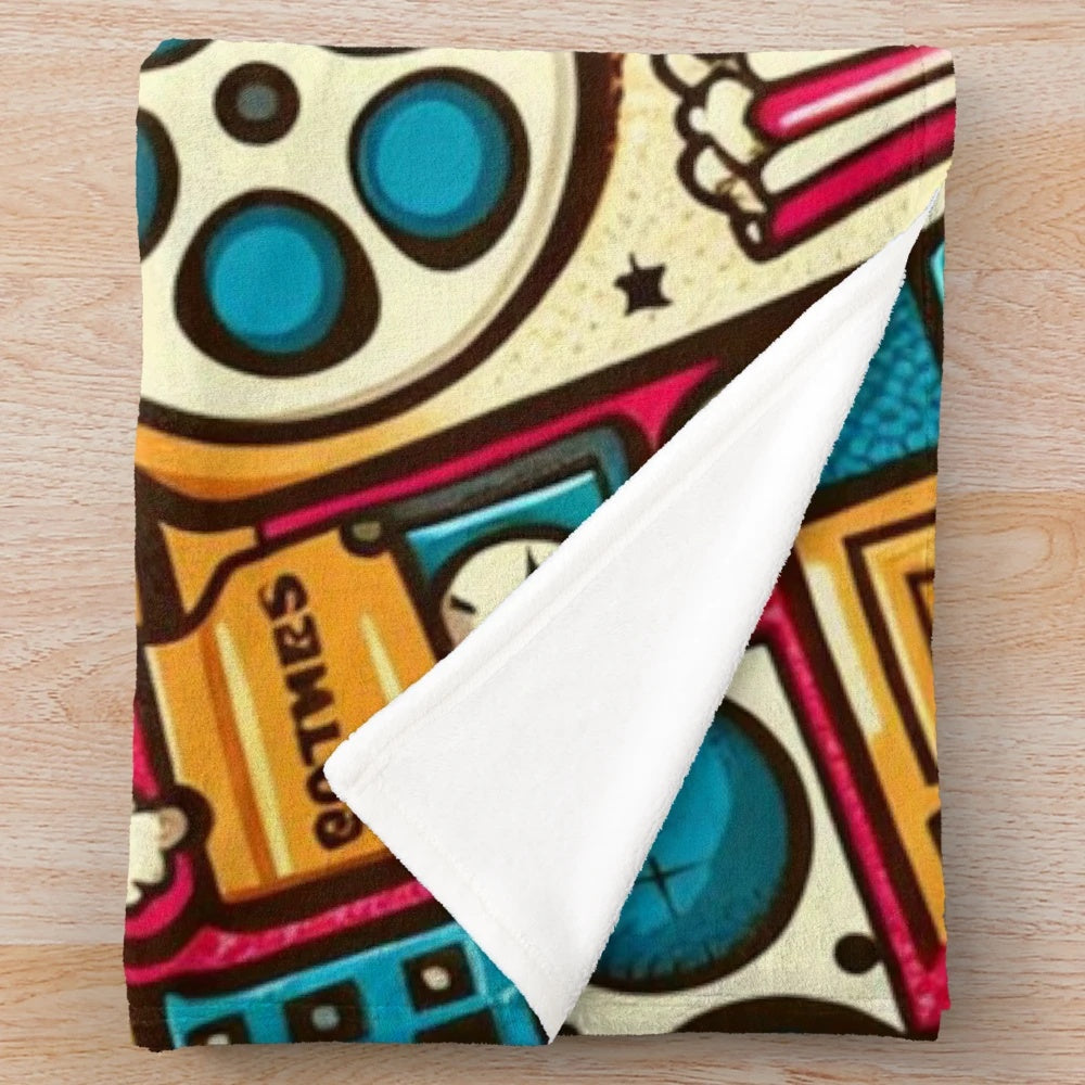 Soft, plush cinema-themed blanket for snuggling and relaxing