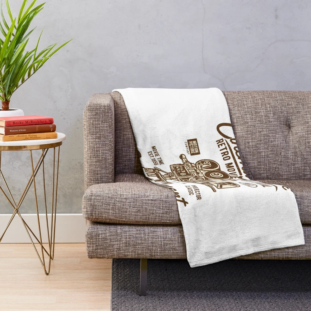 Cozy cinema scope plush blanket with movie theme