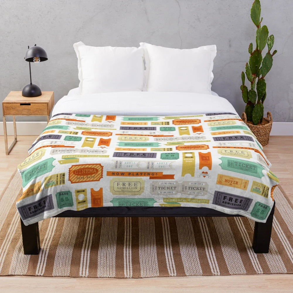 Cozy cinema tickets plush blanket with pop art design