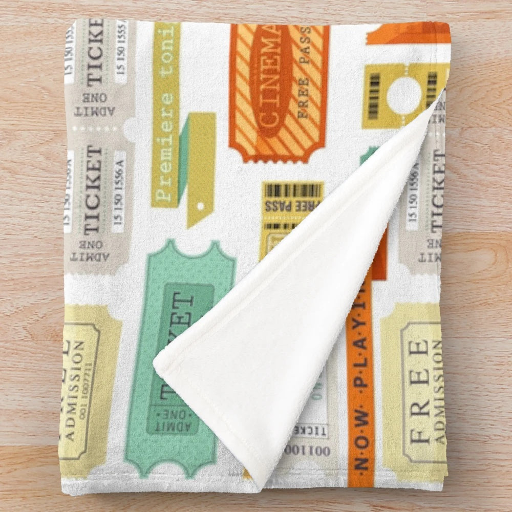 Cozy cinema tickets plush blanket with pop art design