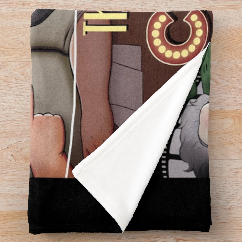 Plush blanket featuring a trio of cinema-themed characters