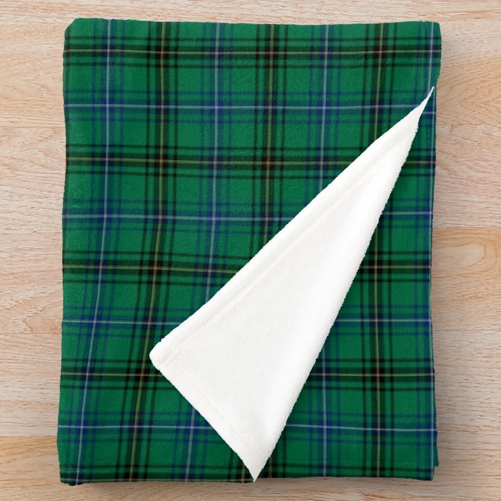 Clan Henderson tartan plush blanket with traditional Scottish plaid pattern