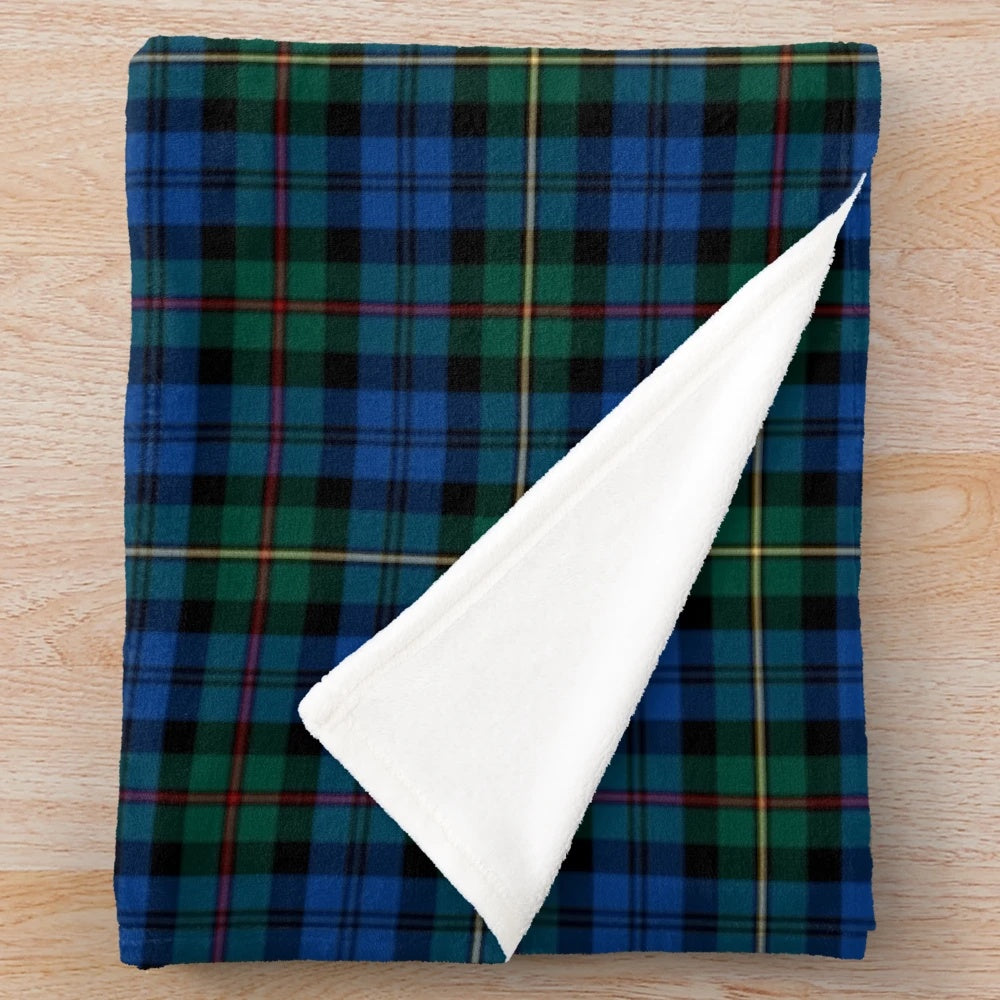 Clan MacEwan tartan patterned blue plush blanket