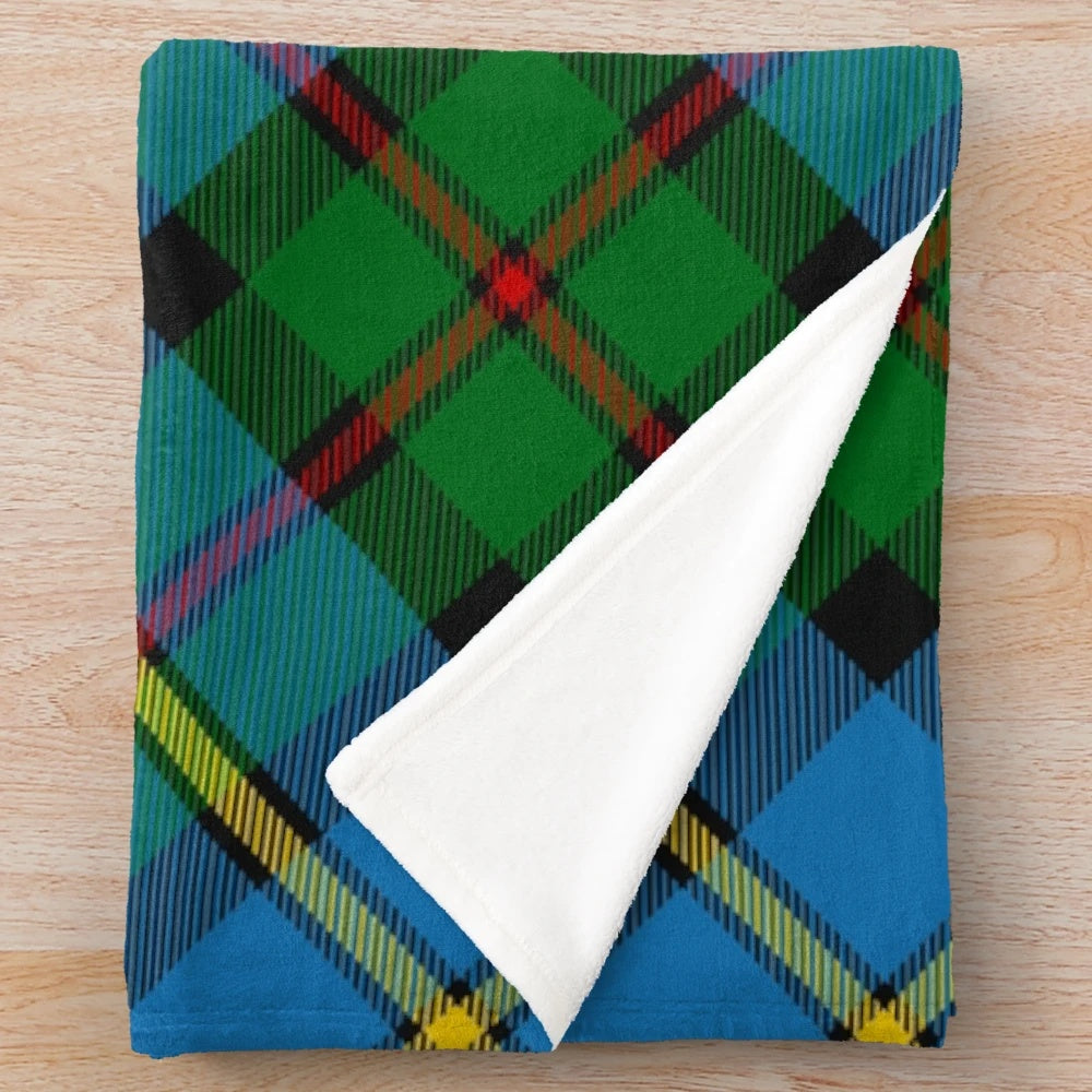 Clan MacLeod plush blanket featuring the clan's tartan and heraldic crest