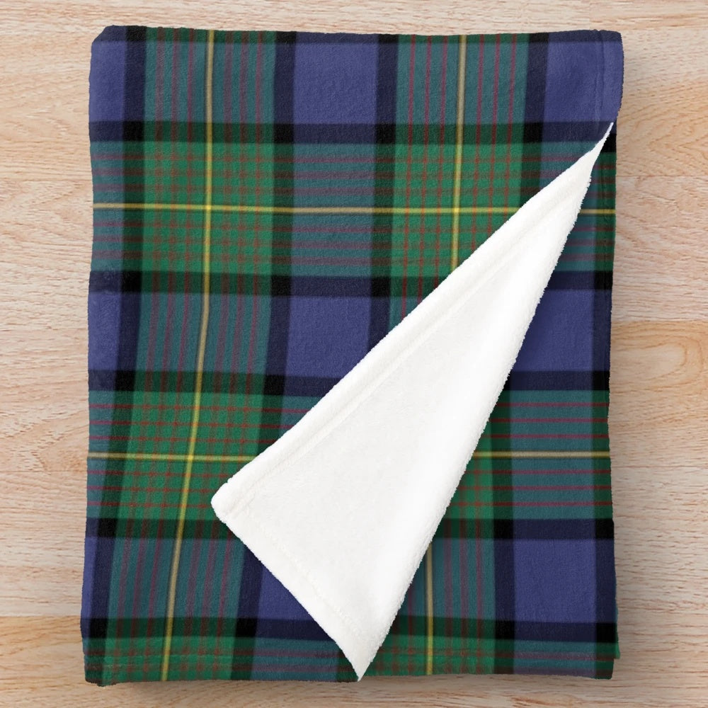 Clan Muir Tartan Plush Blanket featuring a classic Scottish plaid design