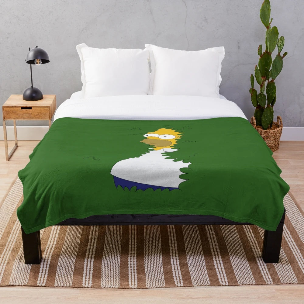 Plush blanket featuring the iconic Homer Simpson in the bushes meme from the classic 90s TV show