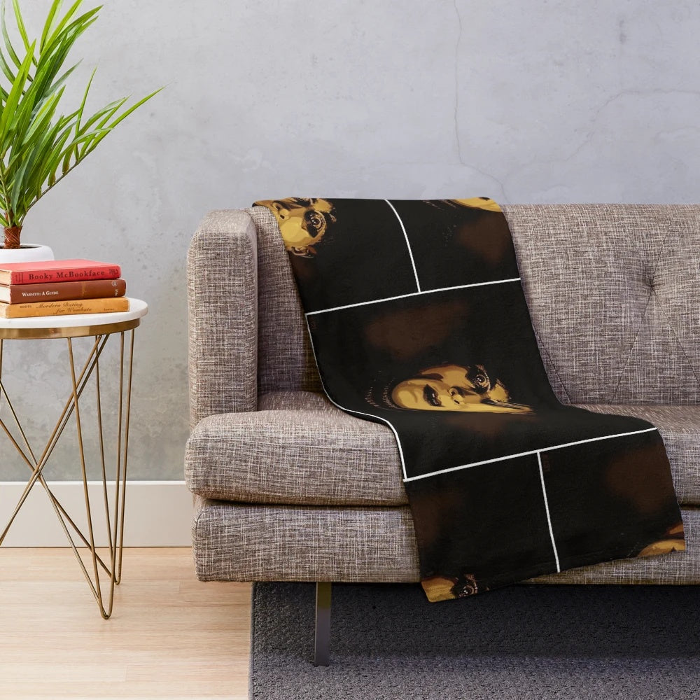 Classic cinema-inspired plush blanket featuring horror and silent film elements