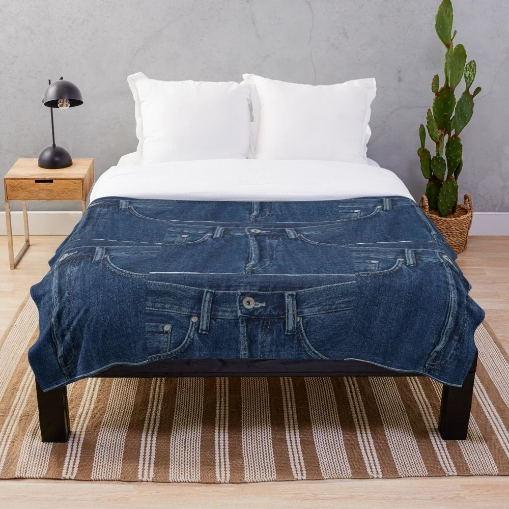 Blue denim classic jeans texture plush blanket