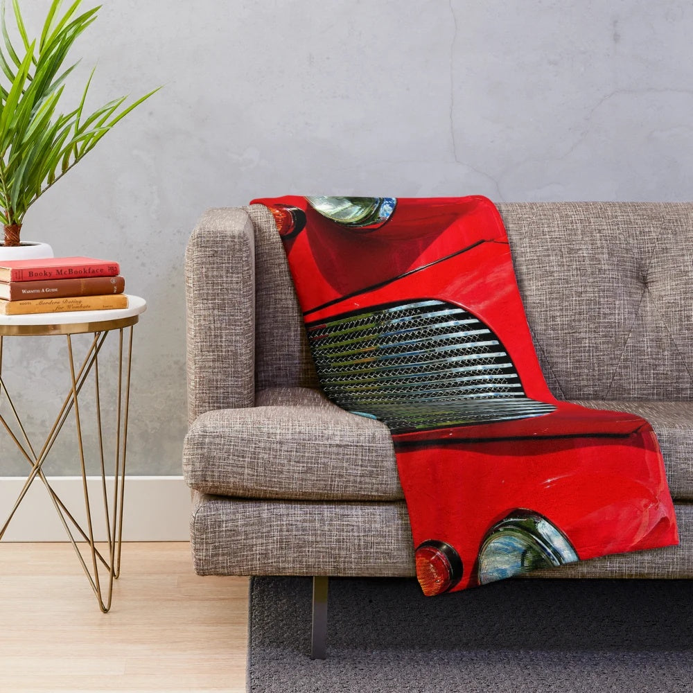 Cozy plush blanket featuring a classic Morgan sports car design