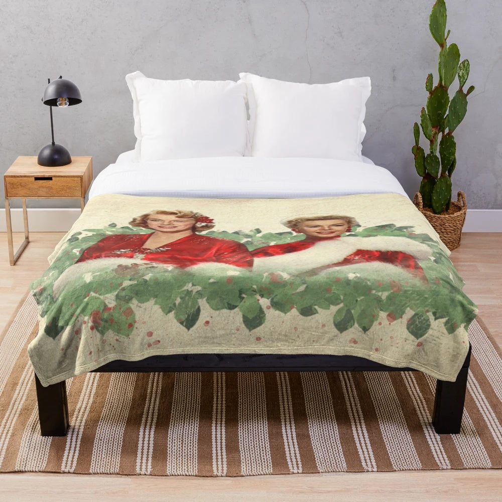 Plush blanket inspired by the classic film "White Christmas" featuring old hollywood stars