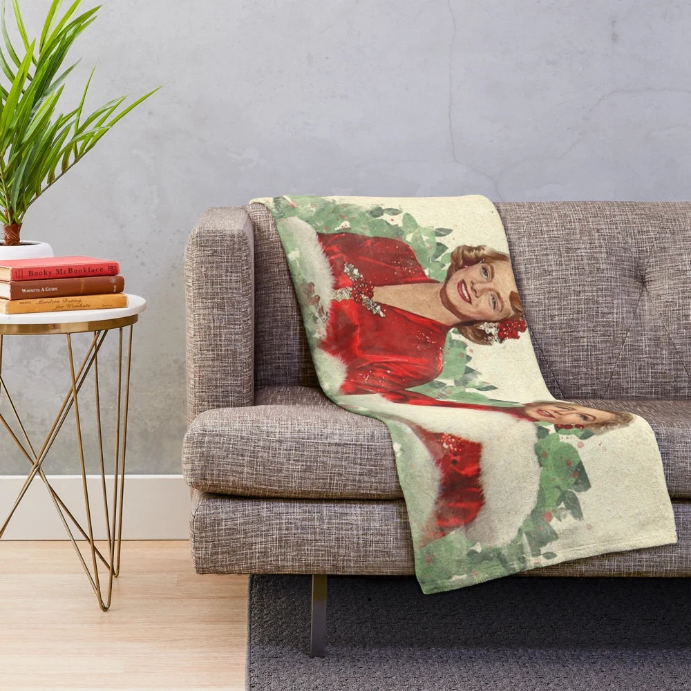 Plush blanket inspired by the classic film "White Christmas" featuring old hollywood stars