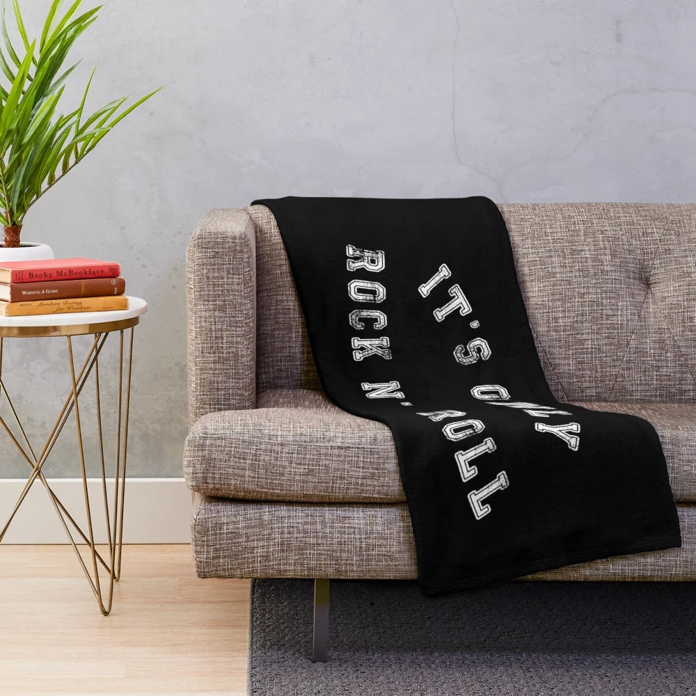 Rolling Stones inspired plush blanket with band logo and retro design