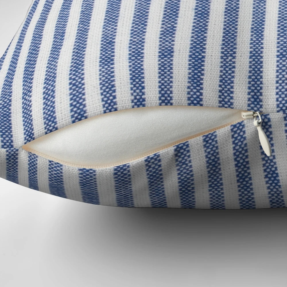 Classic white and blue striped pillow for farmhouse, cottage style home decor
