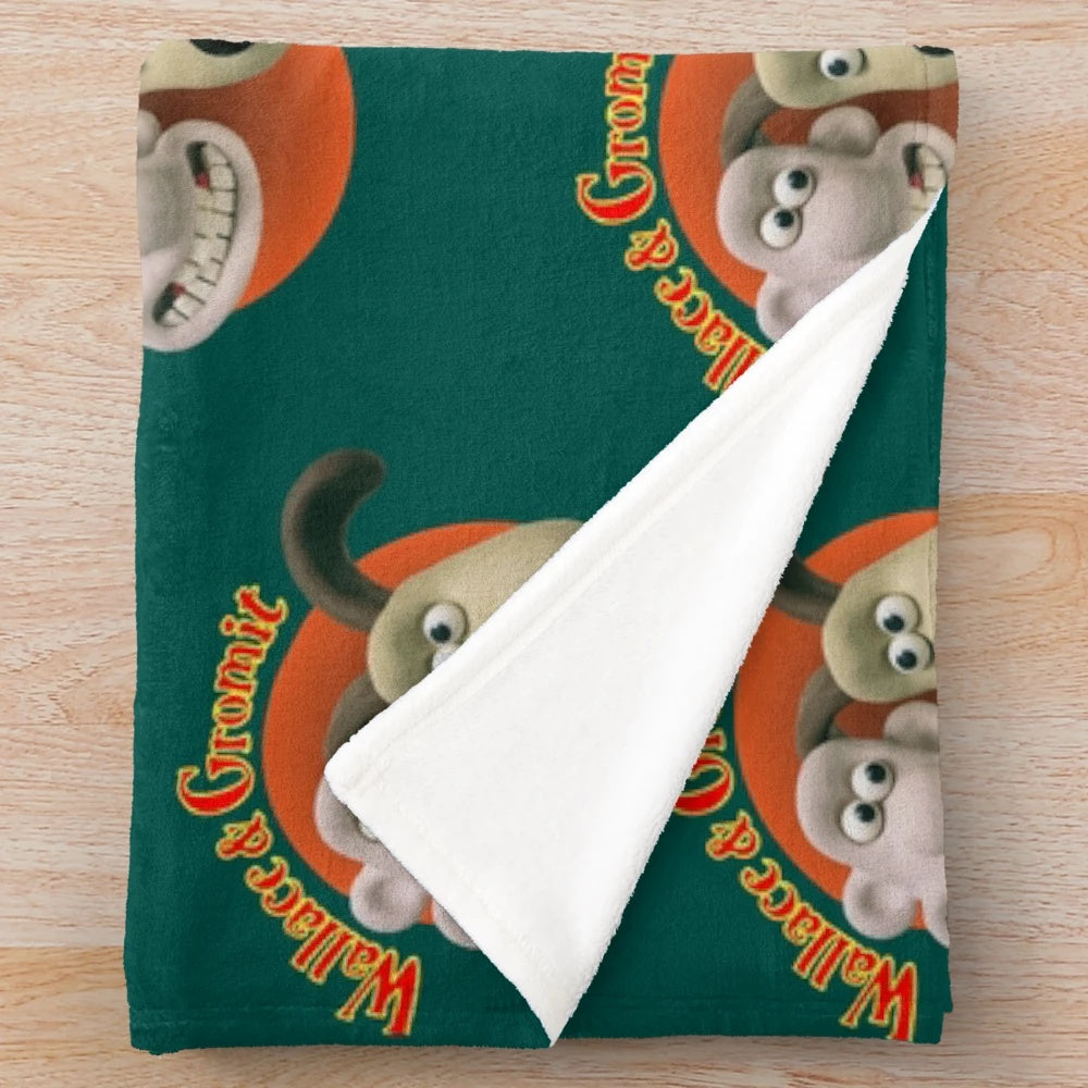 Plush blanket featuring characters from the classic British animated series Wallace and Gromit