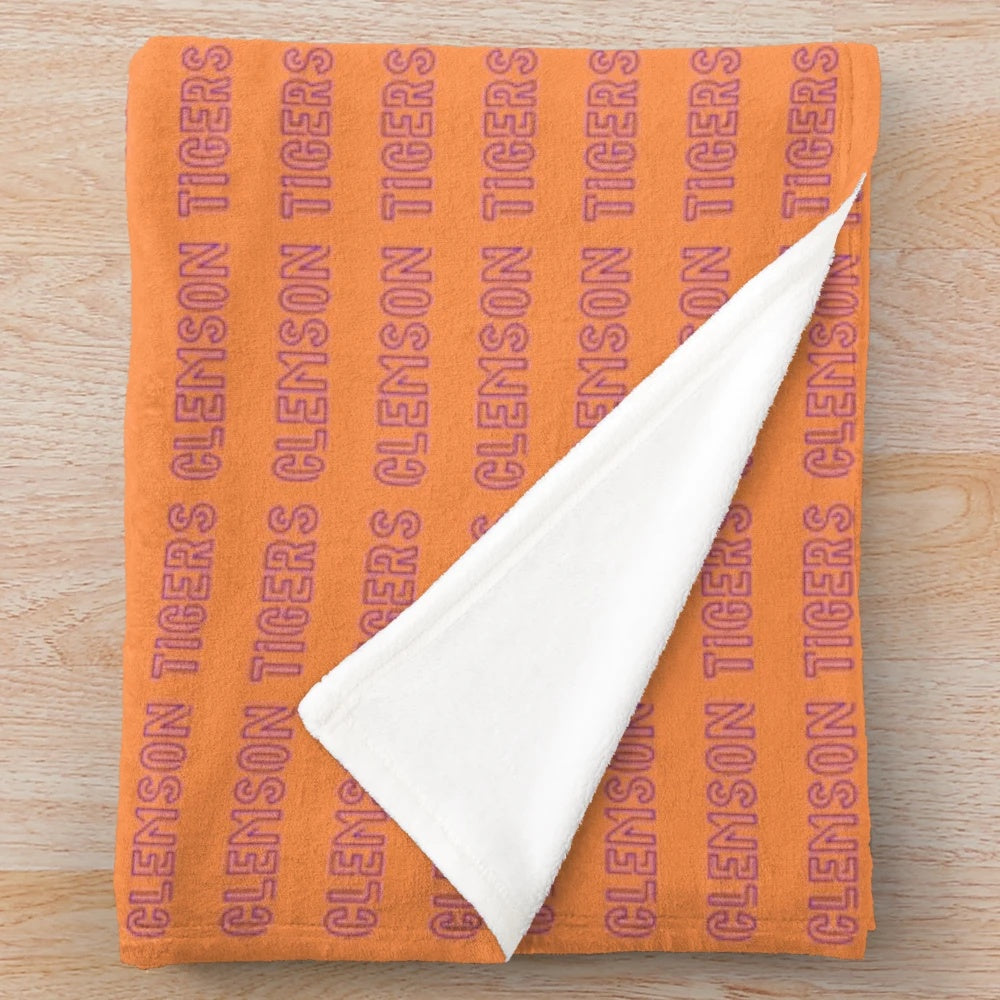 Clemson Tigers plush blanket with orange and white design