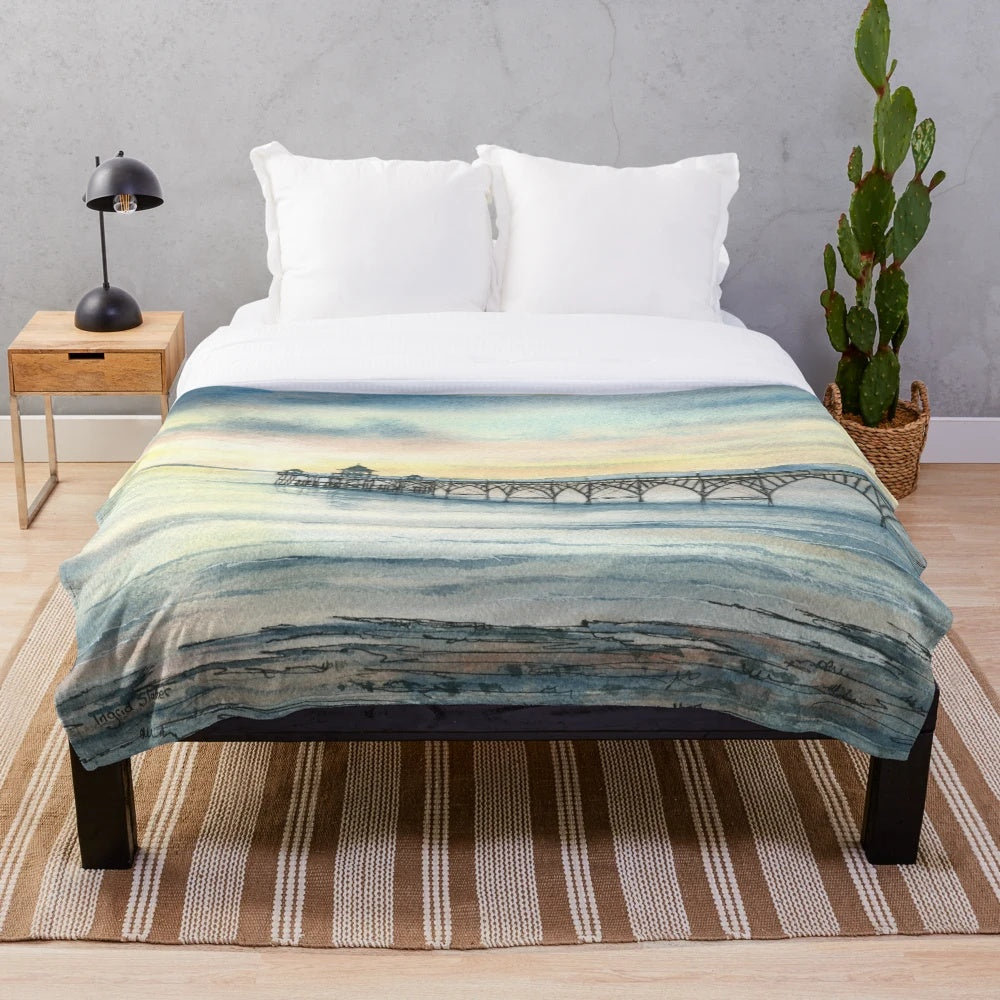 Clevedon Pier plush blanket featuring a Victorian-style pier on the Bristol coast