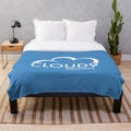 White plush blanket with Cloud 9 Superstore inspired design