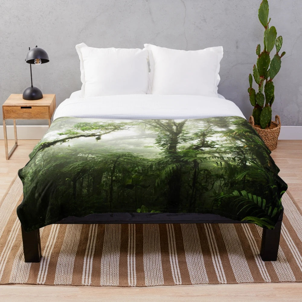 Cloud Forest Plush Blanket with Lush Greenery