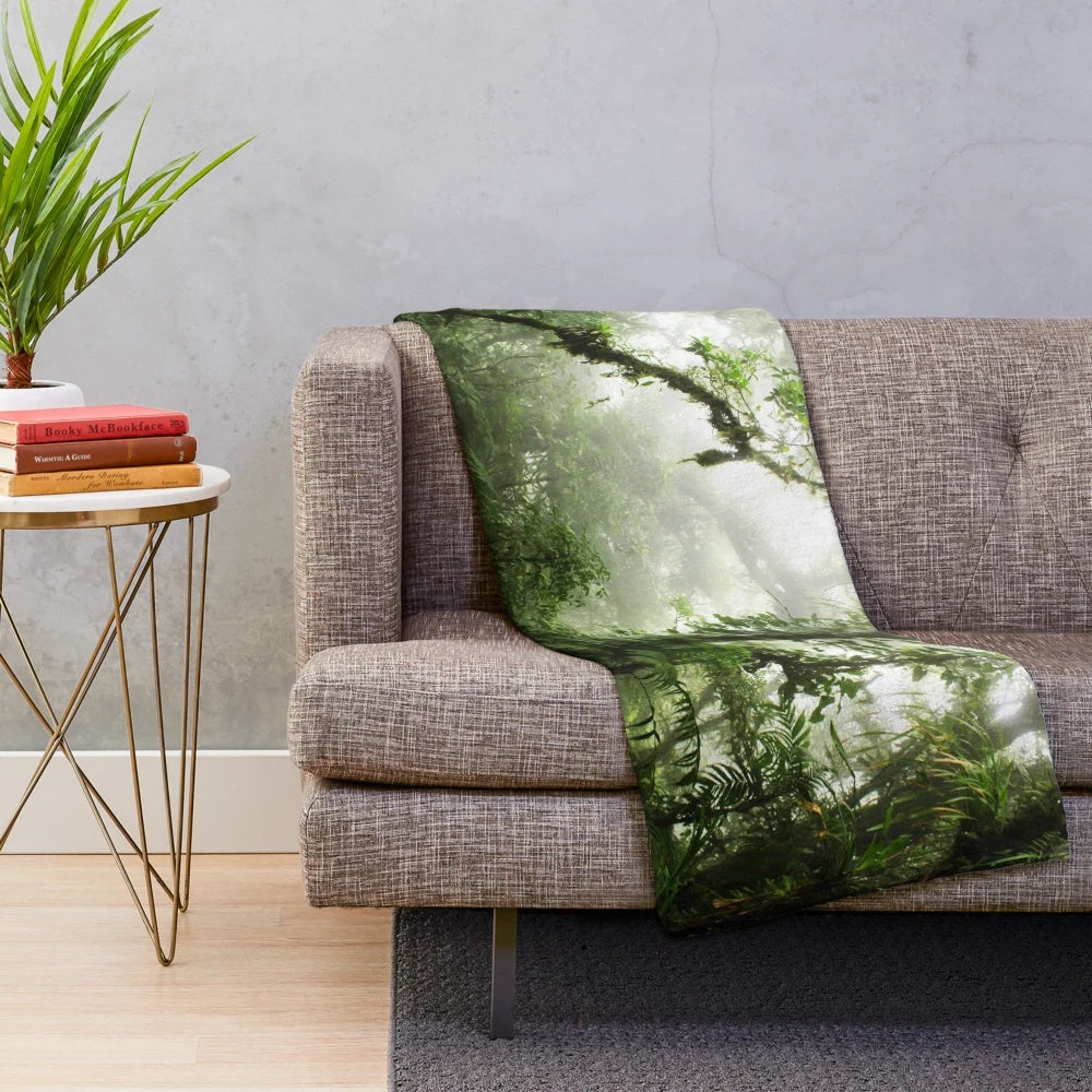 Cloud Forest Plush Blanket with Lush Greenery