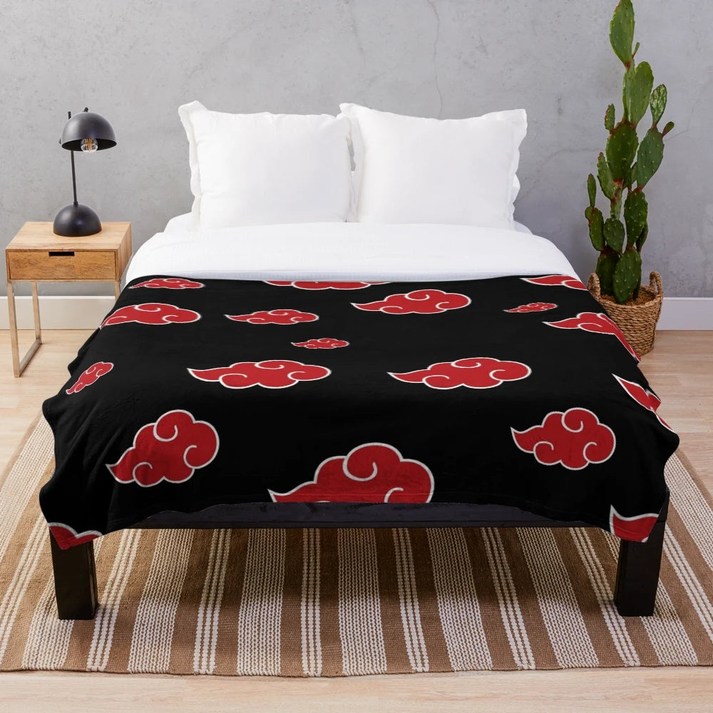 Black and red cloud-patterned plush blanket