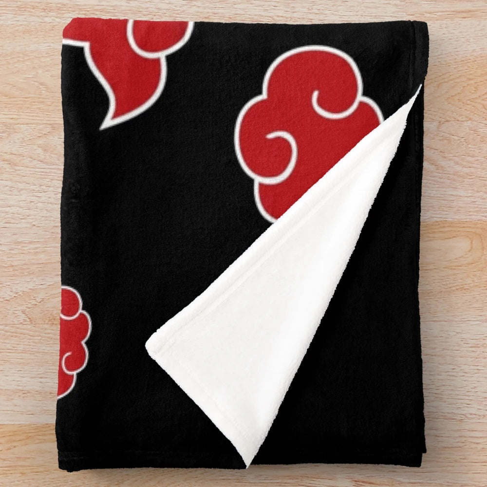 Black and red cloud-patterned plush blanket