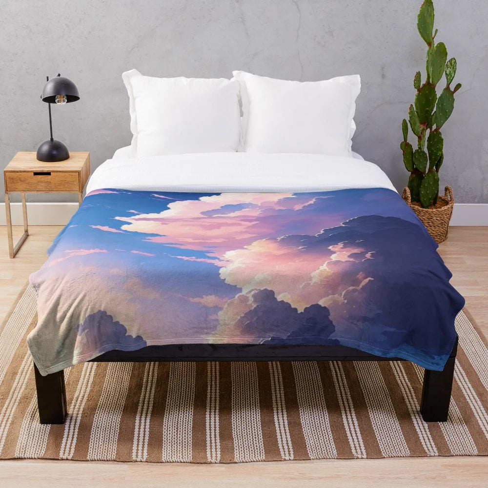 Soft and Plush Blanket with Clouds Design