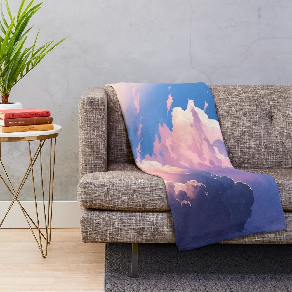 Soft and Plush Blanket with Clouds Design