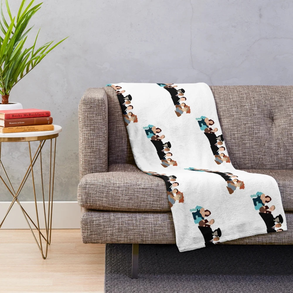 Plush blanket featuring Clue movie characters and Cantonese cuisine motifs