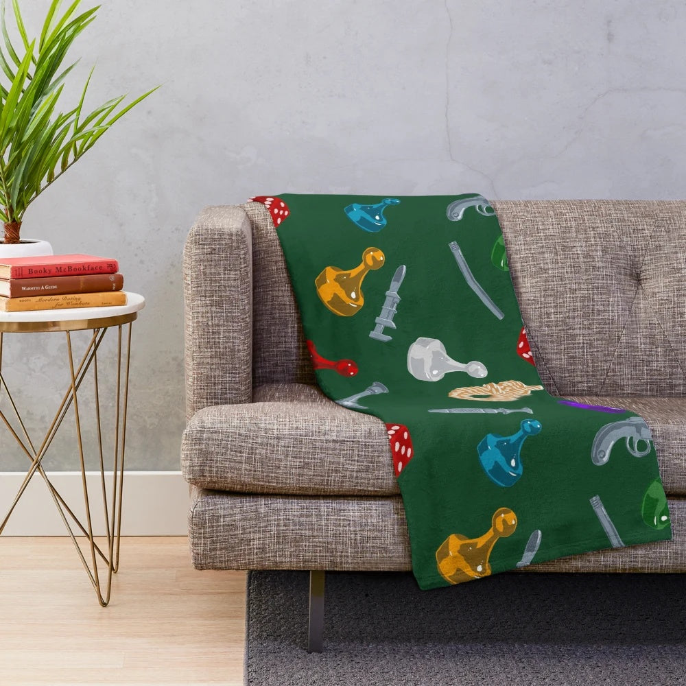 Soft, colorful plush blanket with Cluedo-inspired design