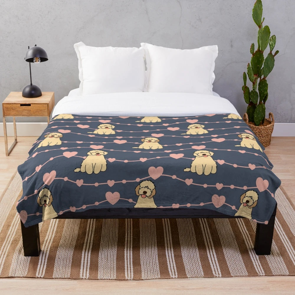 Soft and cuddly plush blanket featuring a lovable cockapoo, cavapoo, or cavoodle dog design