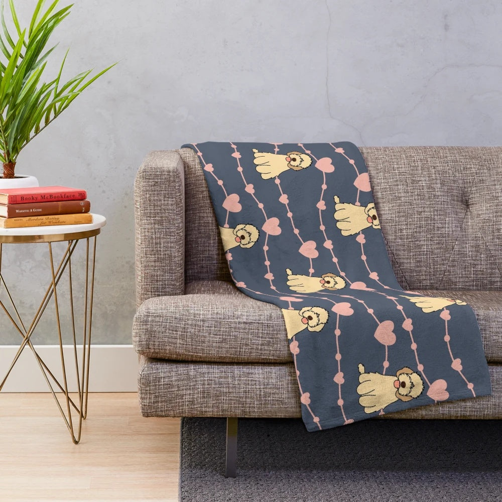 Soft and cuddly plush blanket featuring a lovable cockapoo, cavapoo, or cavoodle dog design
