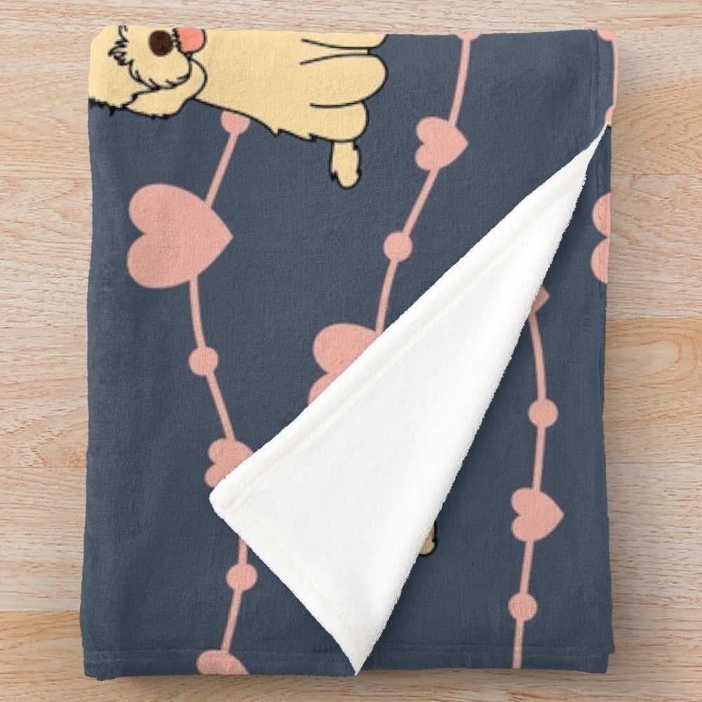 Soft and cuddly plush blanket featuring a lovable cockapoo, cavapoo, or cavoodle dog design
