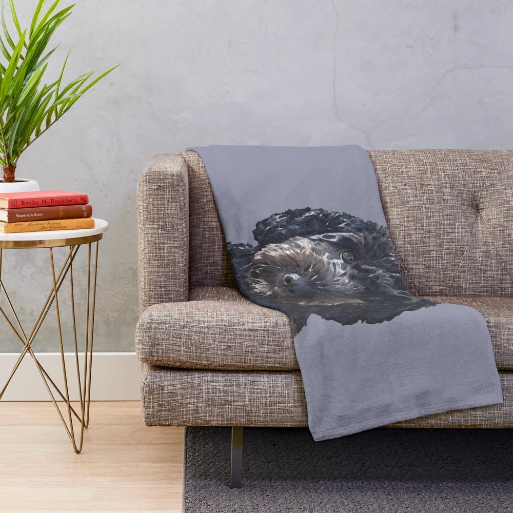 Cockapoo plush blanket with black doodle dog design