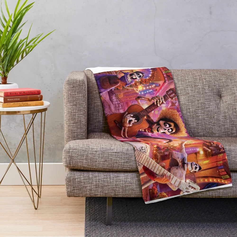 Coco plush blanket featuring characters from the 2017 Disney animated fantasy film