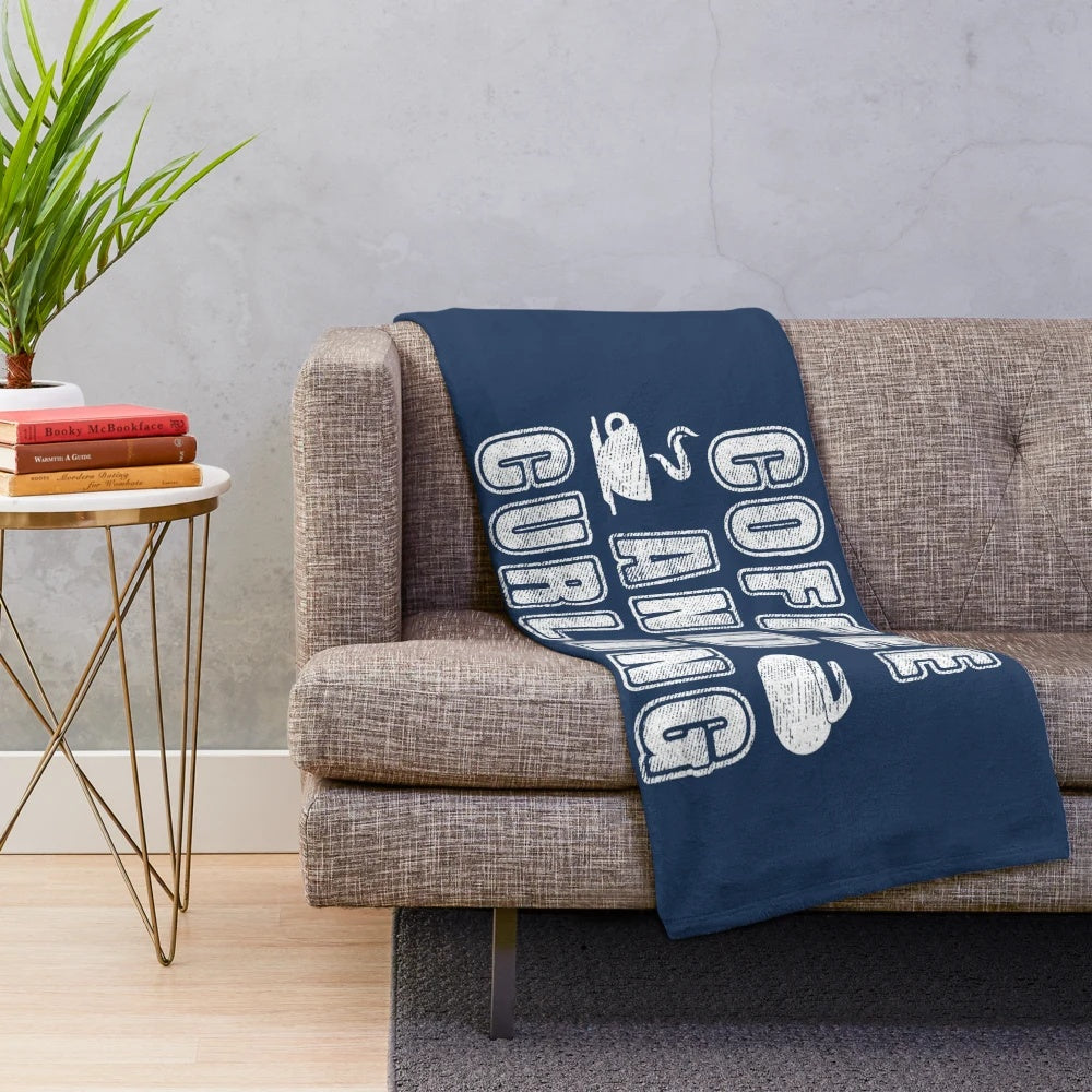 Cozy plush blanket with a vintage curling and coffee design