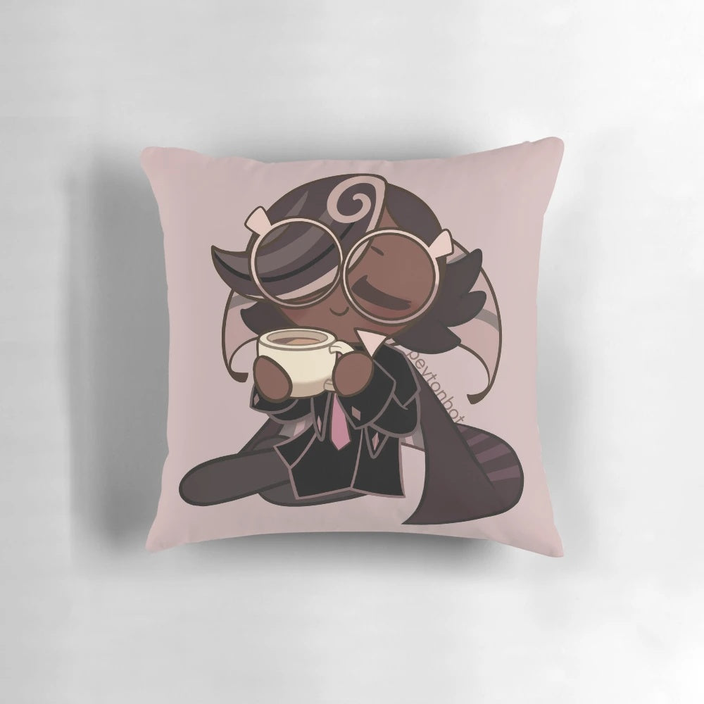 Espresso cookie-themed decorative pillow for coffee lovers