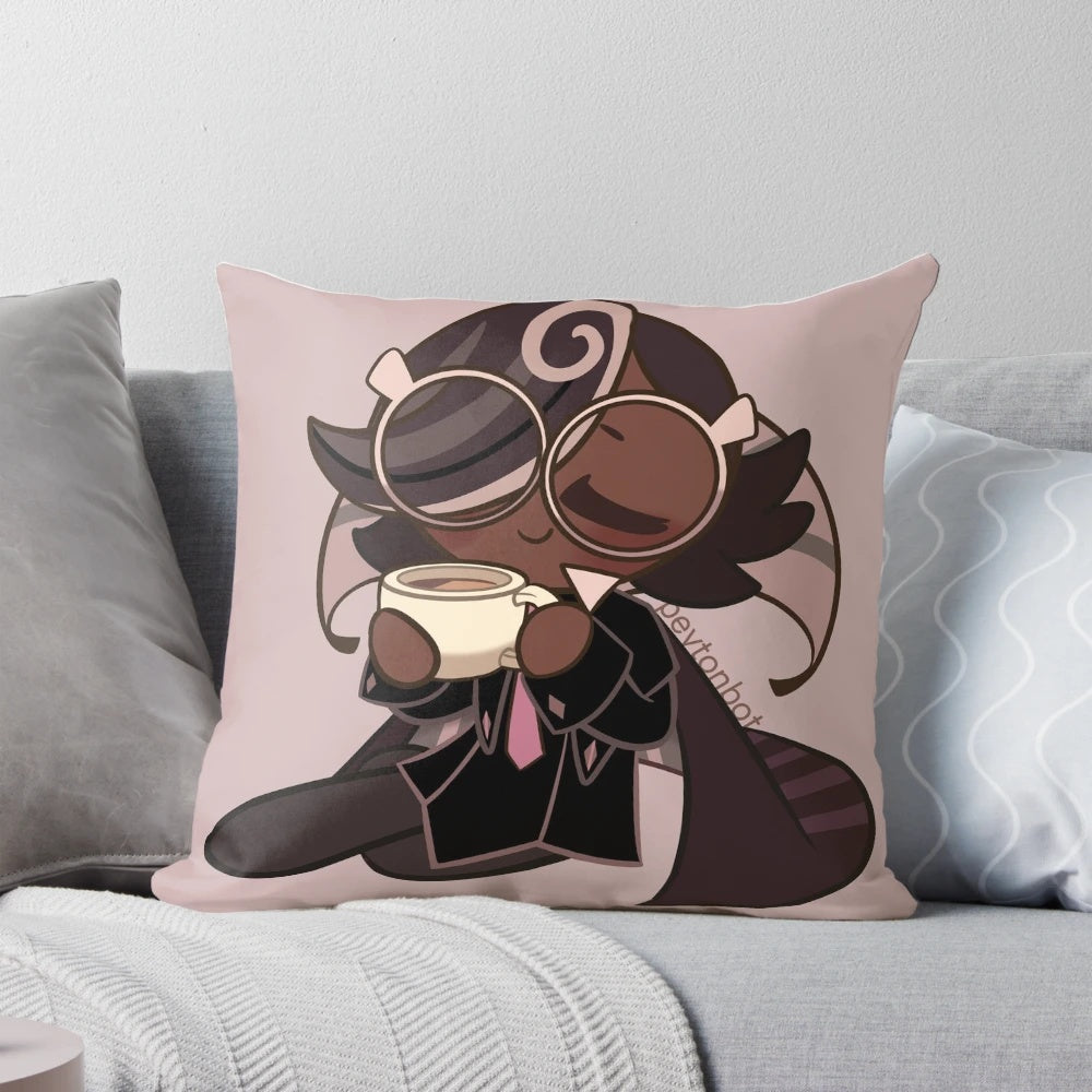 Espresso cookie-themed decorative pillow for coffee lovers