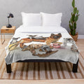 Cozy plush blanket featuring a whimsical coffee and dog design
