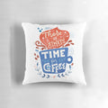 A decorative pillow with a vintage-inspired "There is always time for coffee" typography design, perfect for coffee enthusiasts.